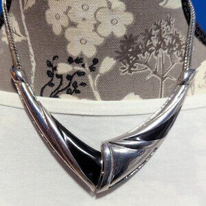 Vintage Statement 70's Darla Silver Tone Necklace with Hinged Front Closure